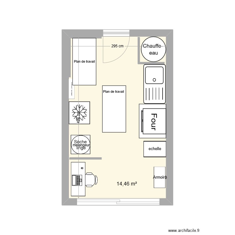 atelier. Plan de 1 pièce et 14 m2