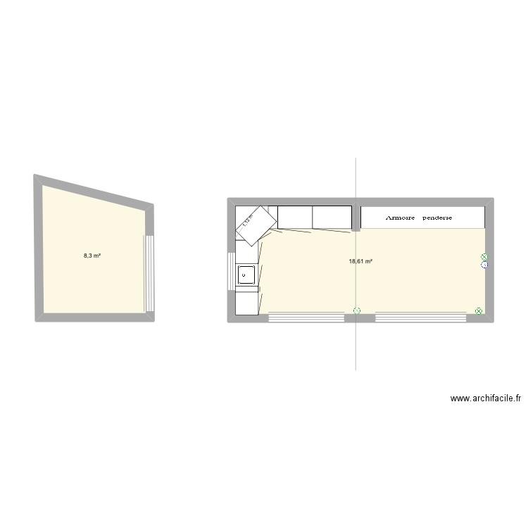 .Cuisine été. Plan de 2 pièces et 27 m2