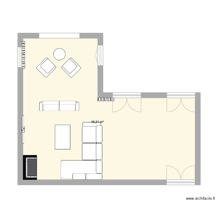 Test salon. Plan de 1 pièce et 45 m2