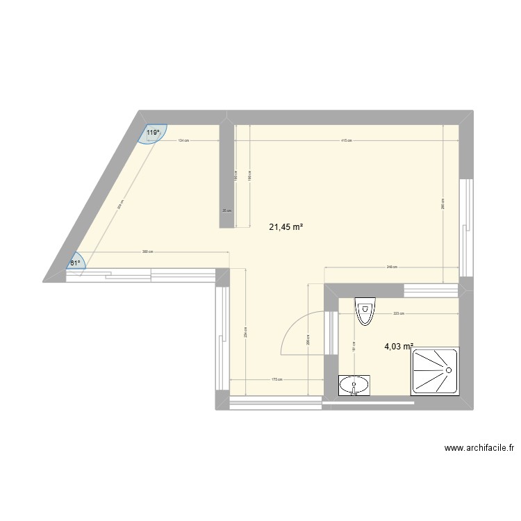 eze. Plan de 2 pièces et 25 m2