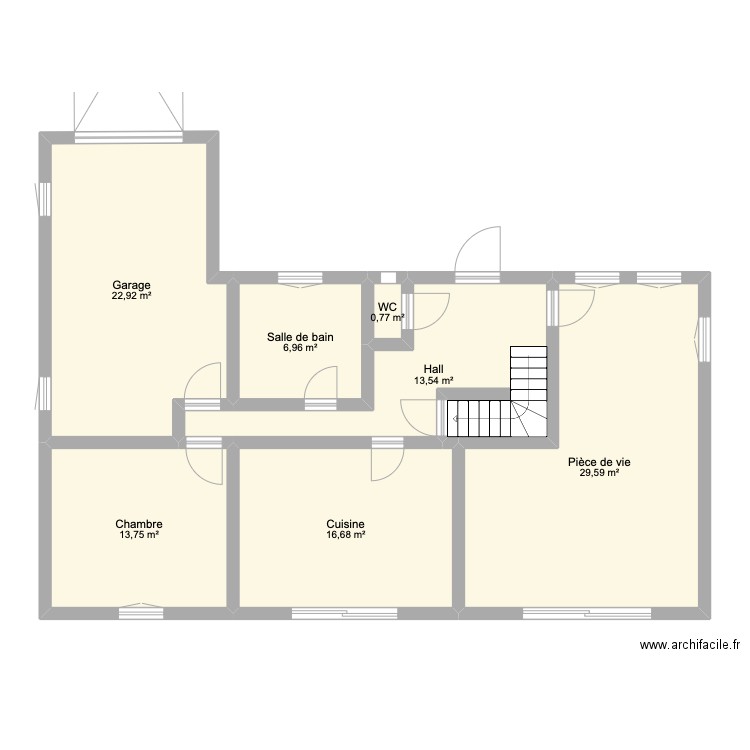 Masnuy RDC. Plan de 7 pièces et 104 m2