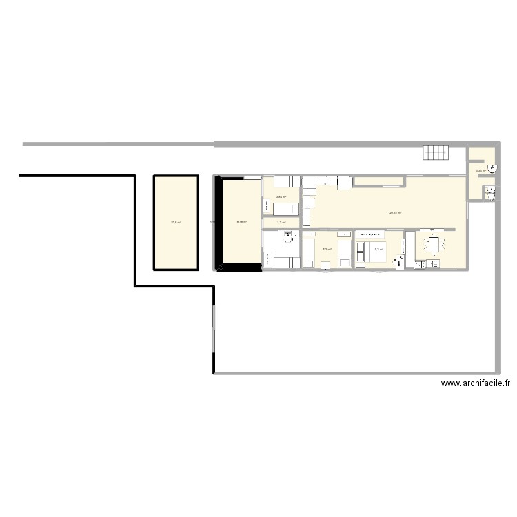 ali. Plan de 11 pièces et 68 m2