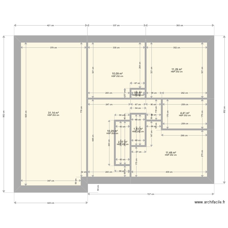 Test 06/06. Plan de 9 pièces et 83 m2