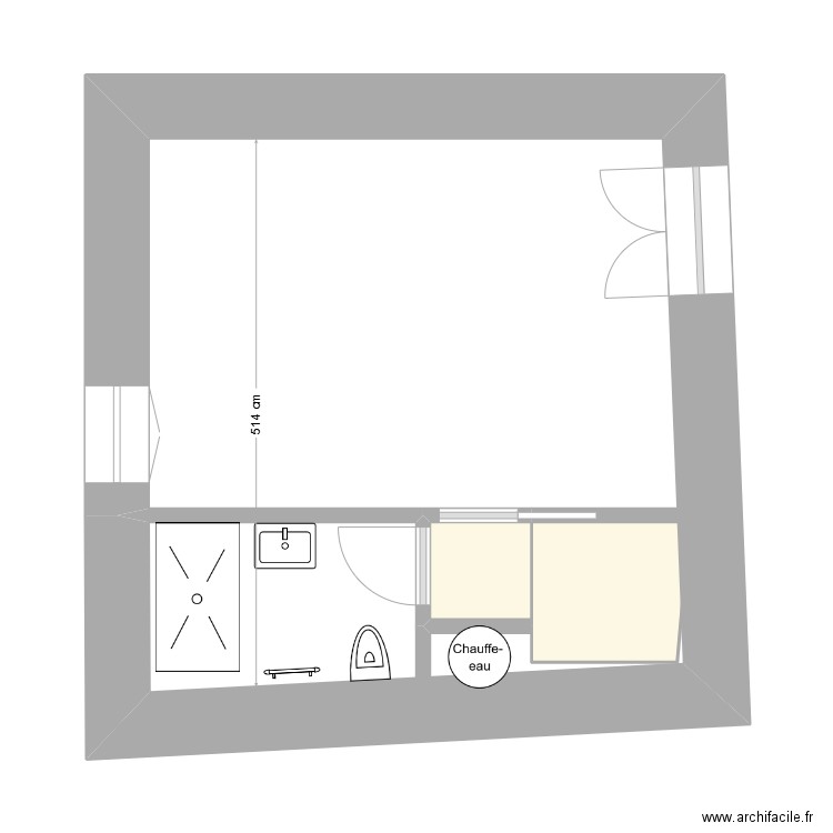 Bergerie ET1.1 sdb. Plan de 2 pièces et 3 m2