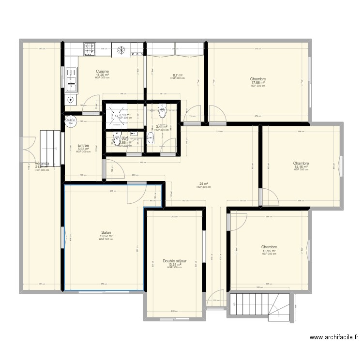 plan m. Plan de 13 pièces et 157 m2