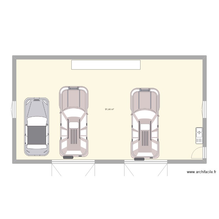 garage. Plan de 1 pièce et 91 m2