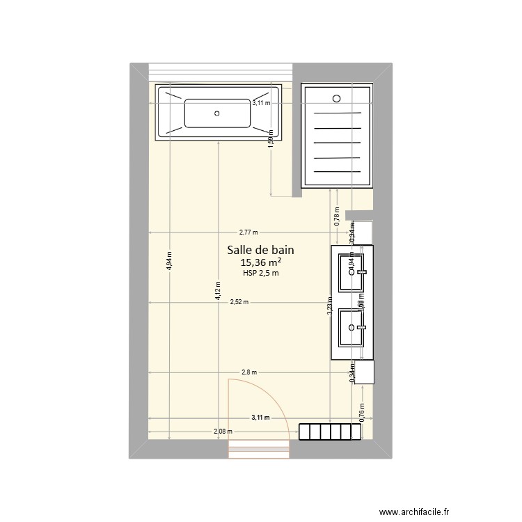 SDB maison 2025. Plan de 1 pièce et 15 m2