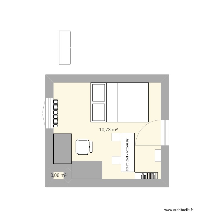 Chambre V2. Plan de 2 pièces et 11 m2