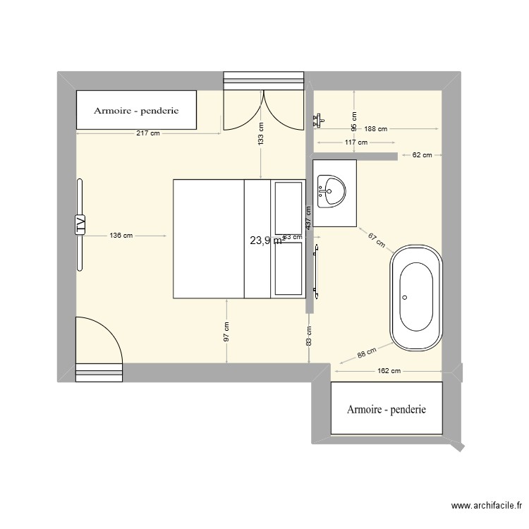 chanbre rdc. Plan de 1 pièce et 24 m2