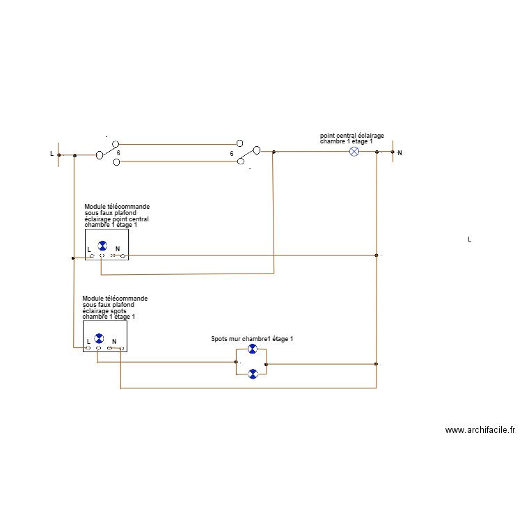 module commande éclairage chambre 1 étage 1. Plan de 0 pièce et 0 m2