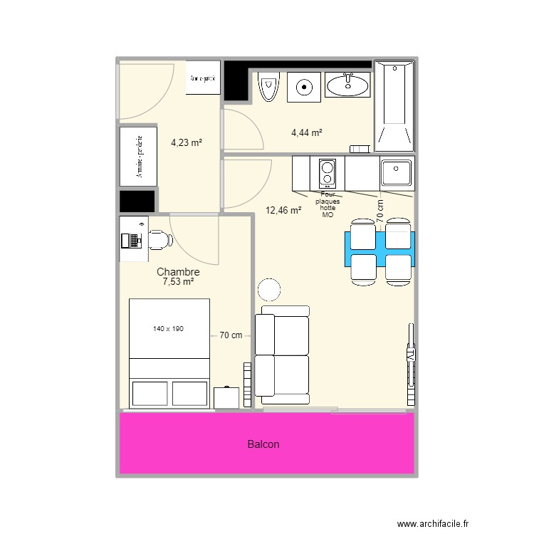 Marc De La Panouse STUDIO/T2 Meublé. Plan de 7 pièces et 35 m2