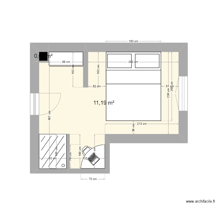 PLAN CHAMBRE. Plan de 2 pièces et 11 m2