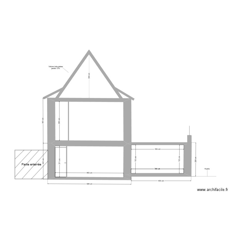 Coupe Prpjet. Plan de 3 pièces et 29 m2