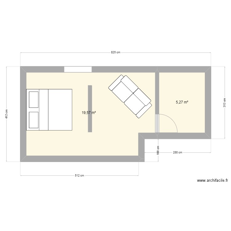 suite. Plan de 2 pièces et 25 m2