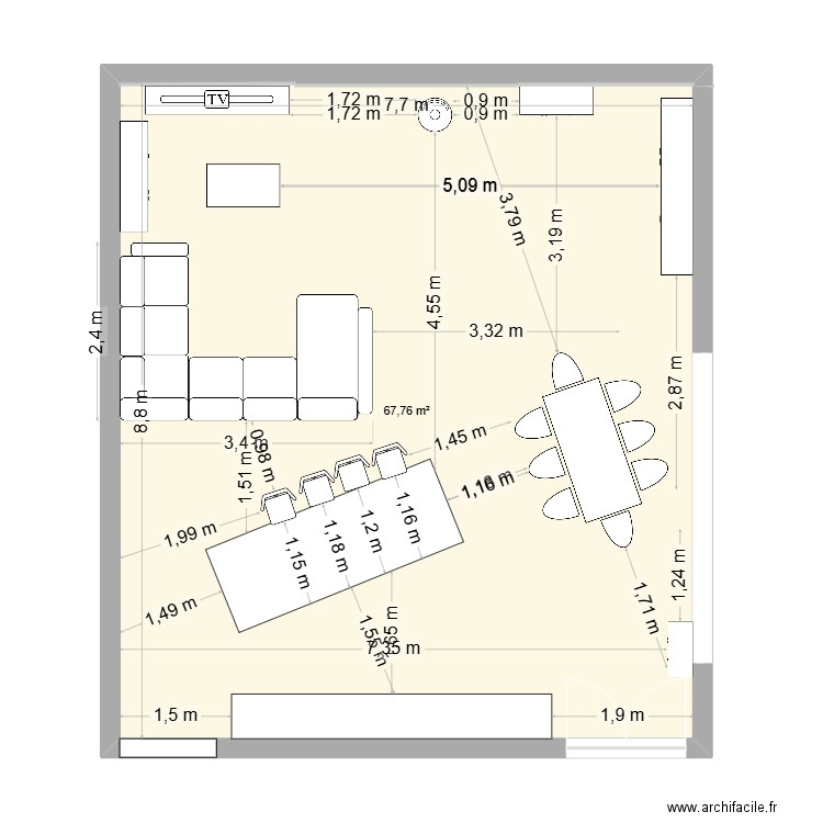 Salon1. Plan de 1 pièce et 68 m2