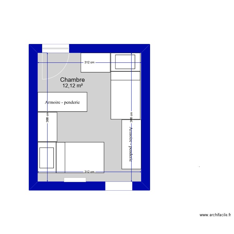 chambre enfant. Plan de 1 pièce et 12 m2