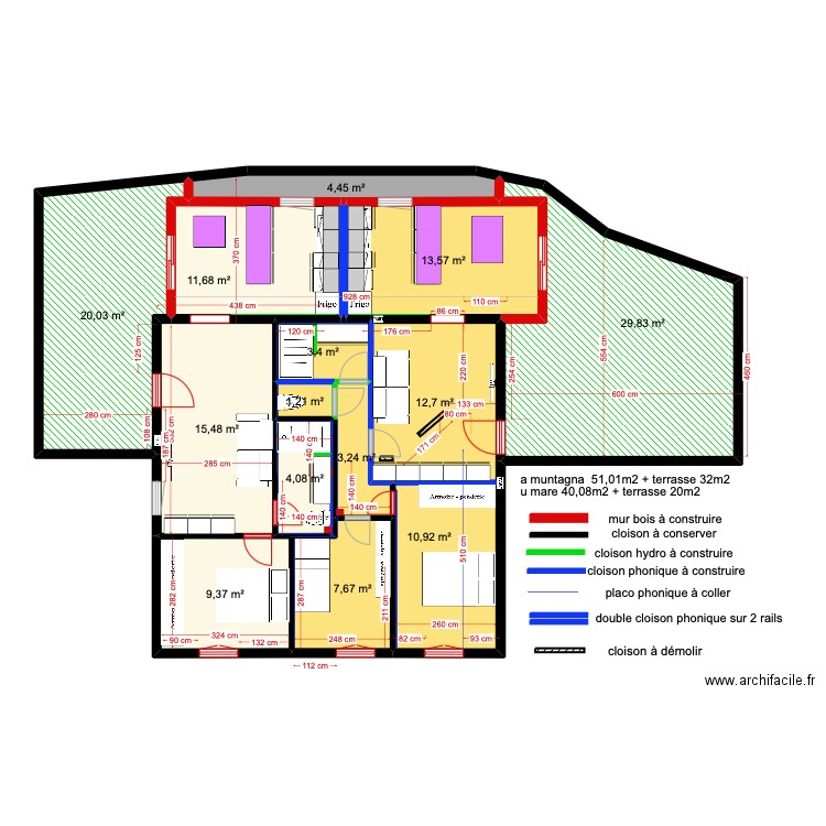 1er étage gîtes version 2 bis. Plan de 15 pièces et 148 m2