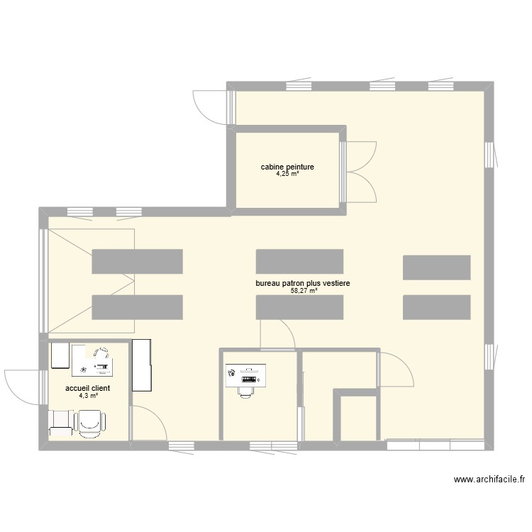 mcm. Plan de 3 pièces et 67 m2