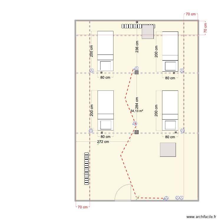 combles. Plan de 1 pièce et 54 m2