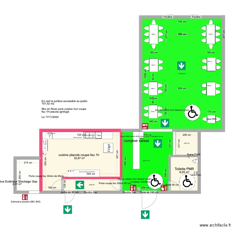 burger and grill plan d'implatation 1.2. Plan de 7 pièces et 159 m2