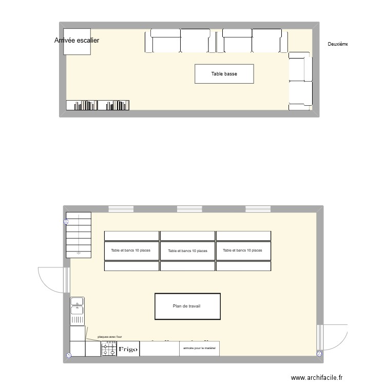 Salle de classe et Cuisine. Plan de 2 pièces et 86 m2