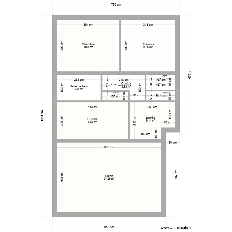 Buquet plan. Plan de 10 pièces et 68 m2