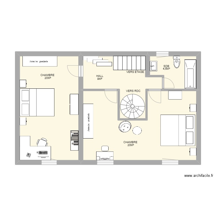 SABLONNIERE ETAGE 1. Plan de 4 pièces et 58 m2