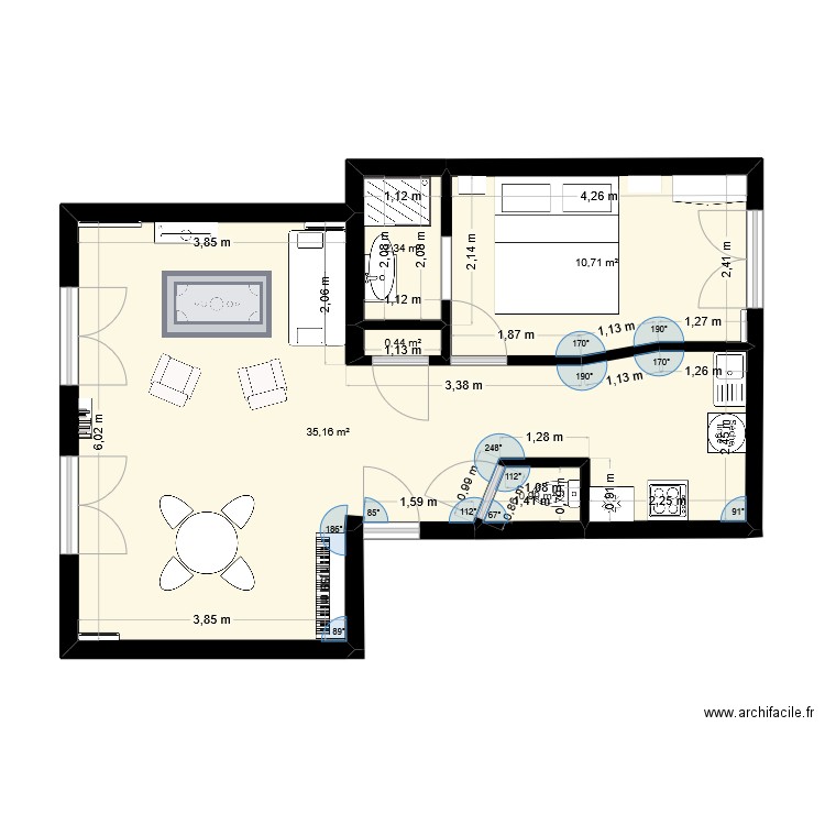 Plan de maison aménagée. Plan de 5 pièces et 50 m2