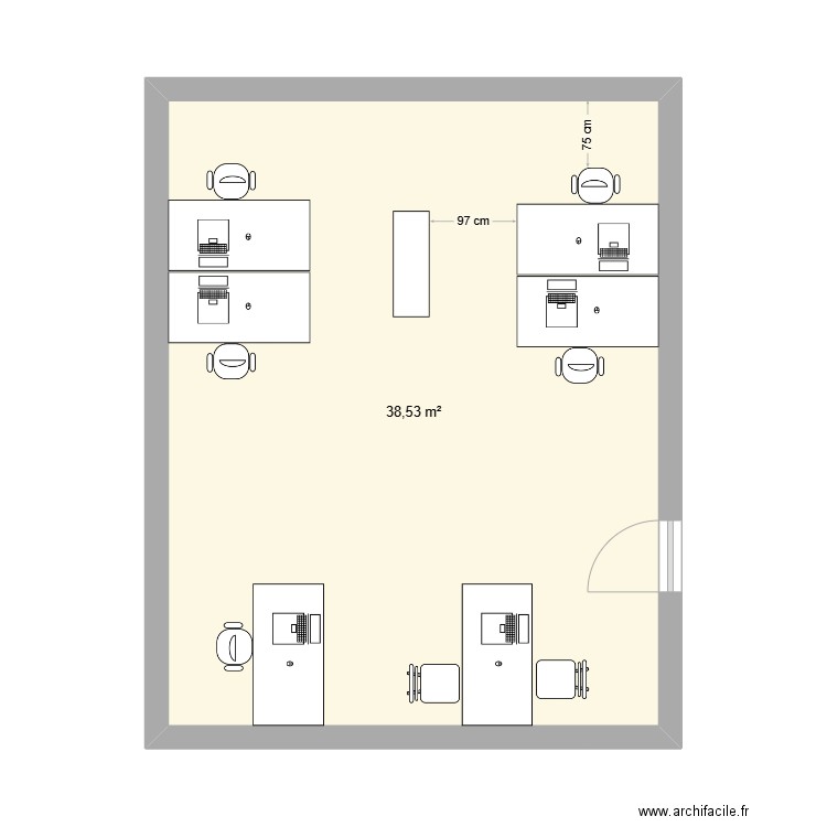 Bureau LIP. Plan de 1 pièce et 39 m2