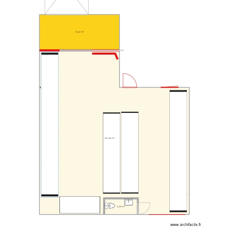 Entrepôt Fabrègues. Plan de 3 pièces et 117 m2