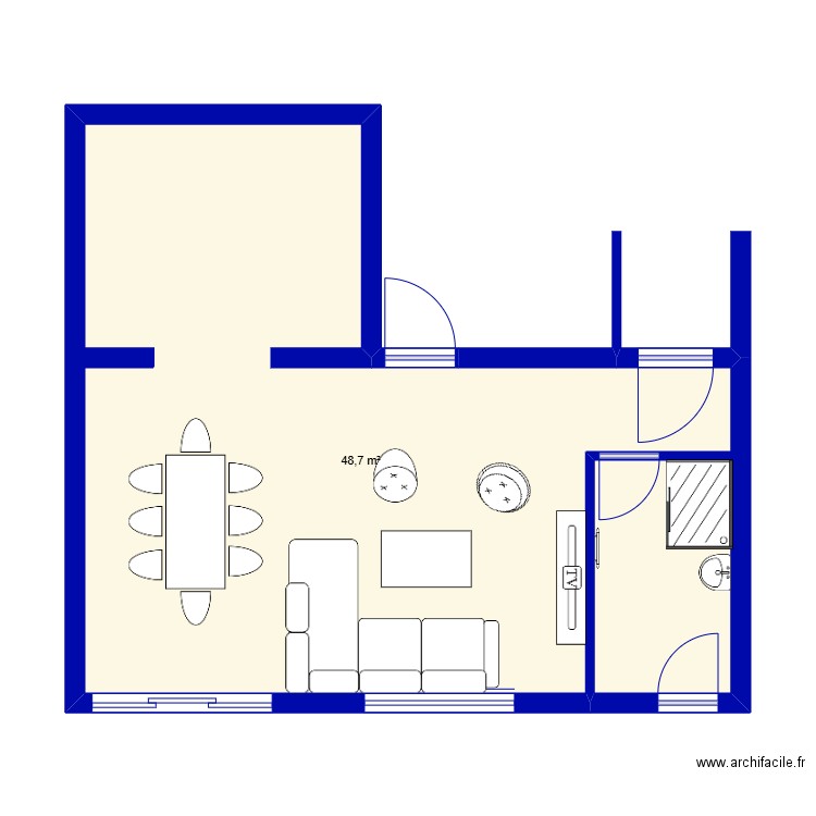 Projet 2. Plan de 1 pièce et 49 m2