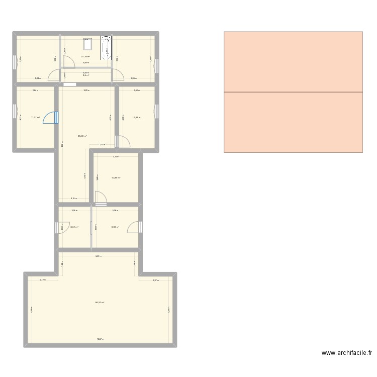 Extension EST. Plan de 9 pièces et 161 m2