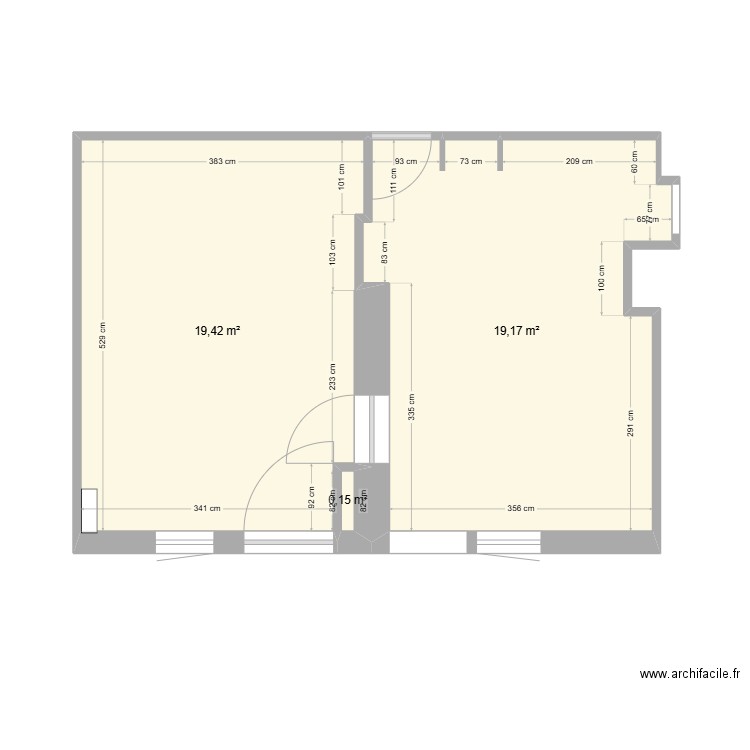 Verthier cuisine 2. Plan de 3 pièces et 39 m2