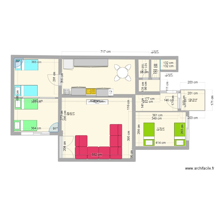 RDC STUDIO. Plan de 5 pièces et 68 m2