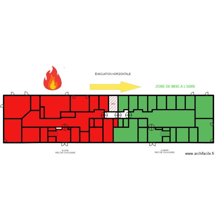 ETAPE / AUBIER EVACUATION RDC 2. Plan de 48 pièces et 689 m2