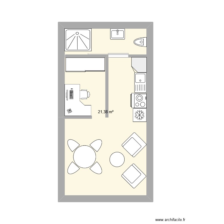 Studio3. Plan de 1 pièce et 21 m2