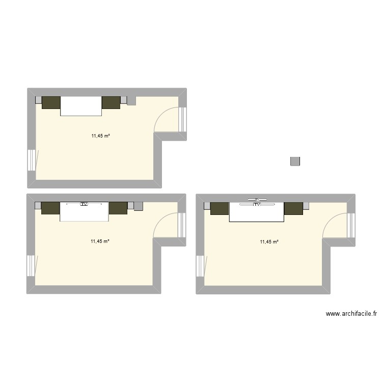 Bureau1. Plan de 3 pièces et 34 m2