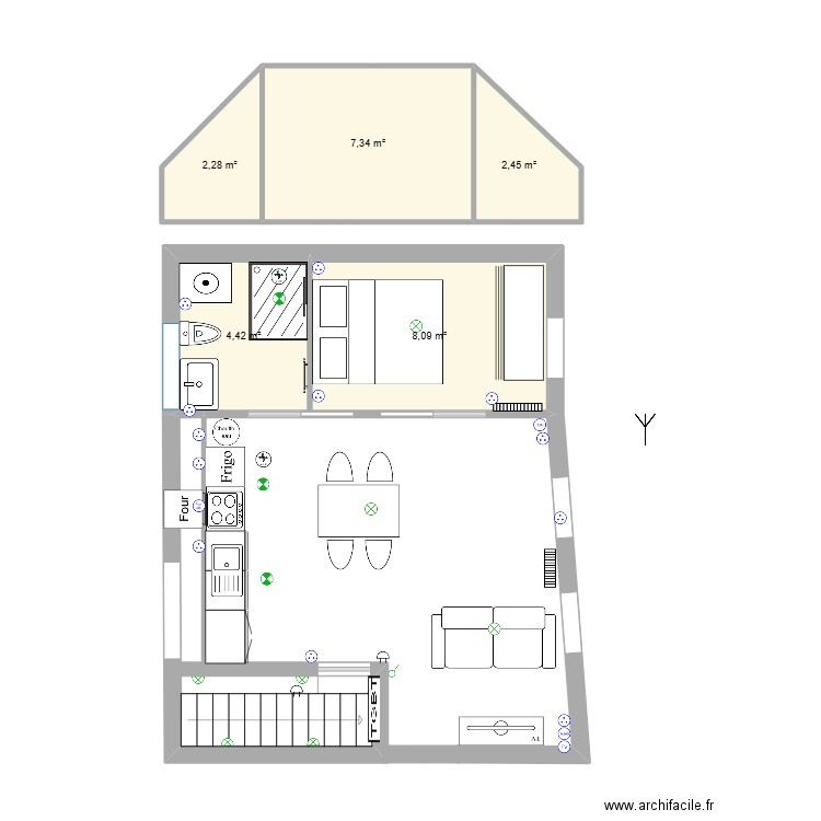 T2 bar lesneven. Plan de 5 pièces et 25 m2