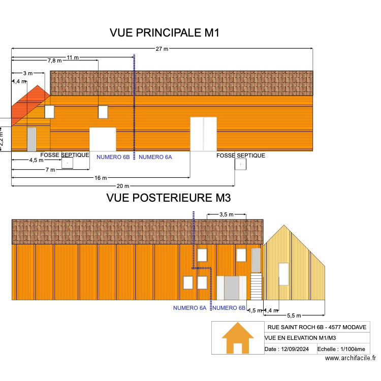 V.RADOUX - VUE EN ELEVATION M1/M3 - 1/100 - VER 2.02. Plan de 0 pièce et 0 m2