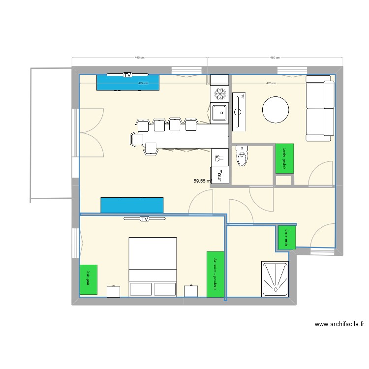 azuria plan 1 / 2. Plan de 1 pièce et 60 m2