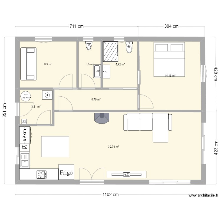 maison cubique 80m2. Plan de 7 pièces et 81 m2