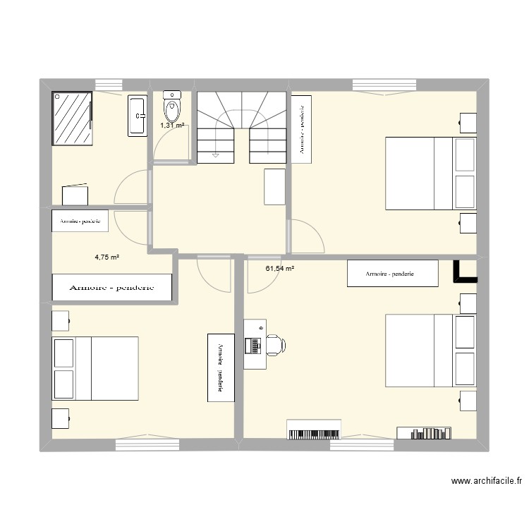 etage saint nazaire . Plan de 3 pièces et 68 m2