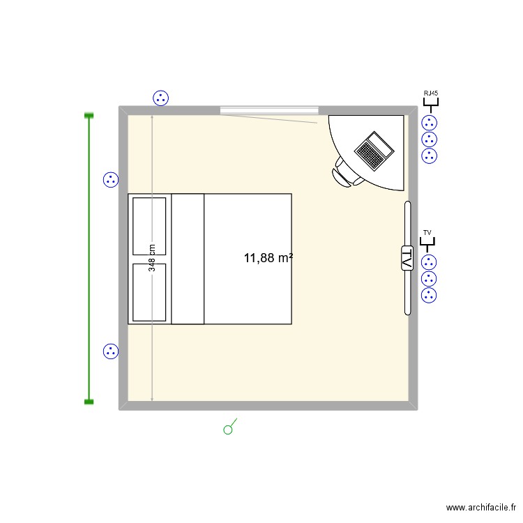 plan chambre aaron. Plan de 1 pièce et 12 m2