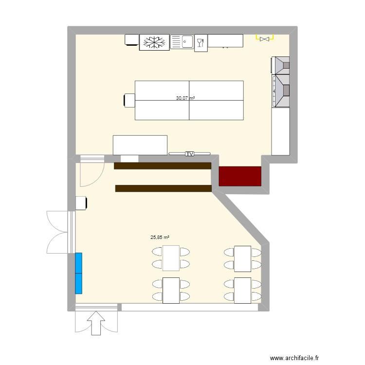 Hypothèse N°. Plan de 2 pièces et 56 m2