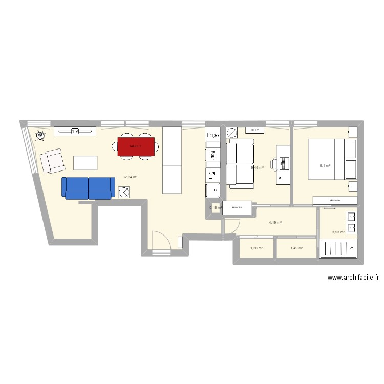 Plan 75015 réel. Plan de 8 pièces et 61 m2