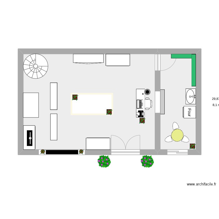 ADOC. Plan de 2 pièces et 38 m2