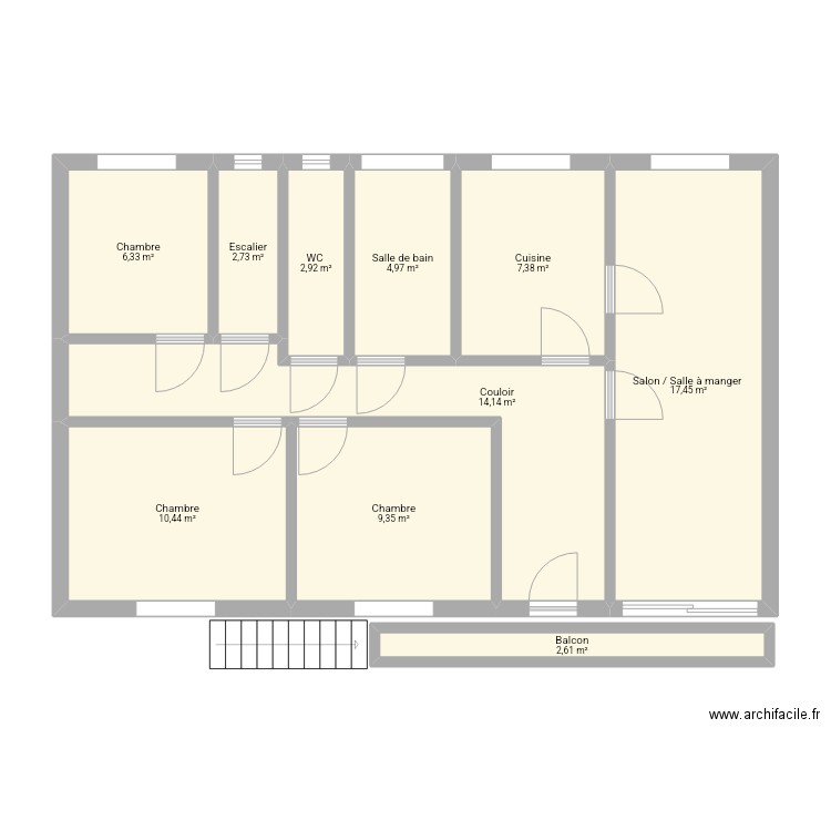 Étage . Plan de 10 pièces et 78 m2