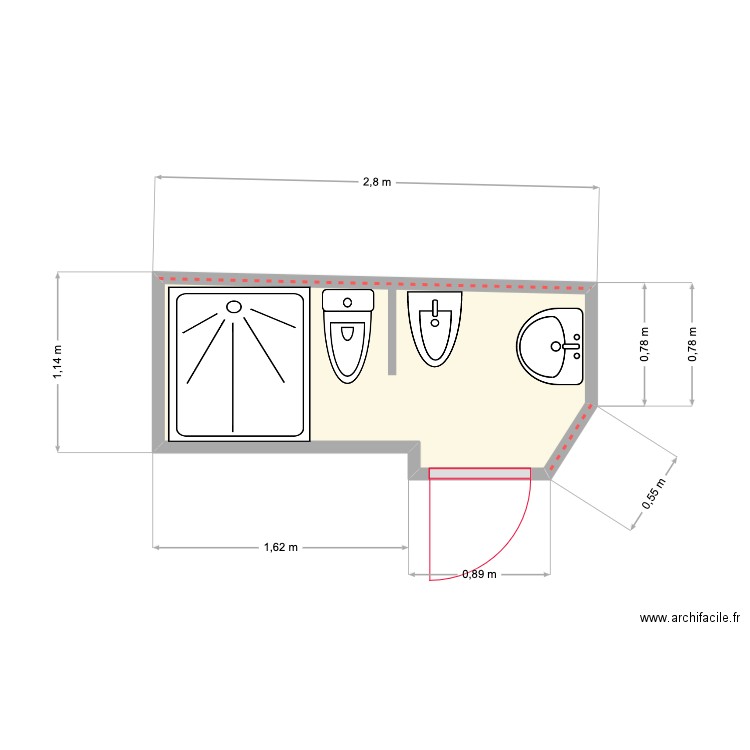 Salle de bain Bestue. Plan de 1 pièce et 3 m2