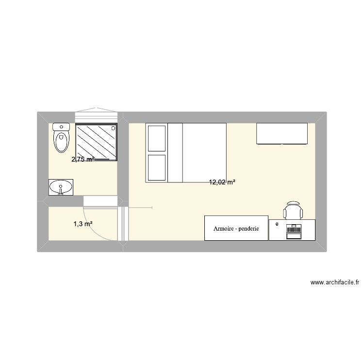 je veux ma chambre. Plan de 3 pièces et 16 m2