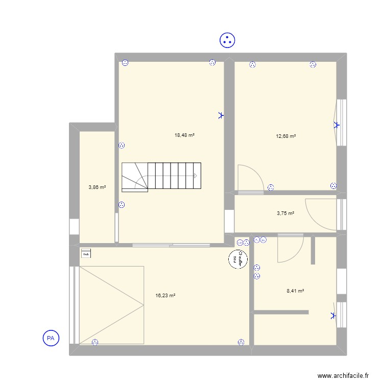 NIVEAU 0 ELECTRICITE. Plan de 6 pièces et 63 m2